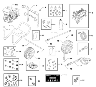 Main Unit Diagram and Parts List for 020820-00  Briggs and Stratton Pressure Washer